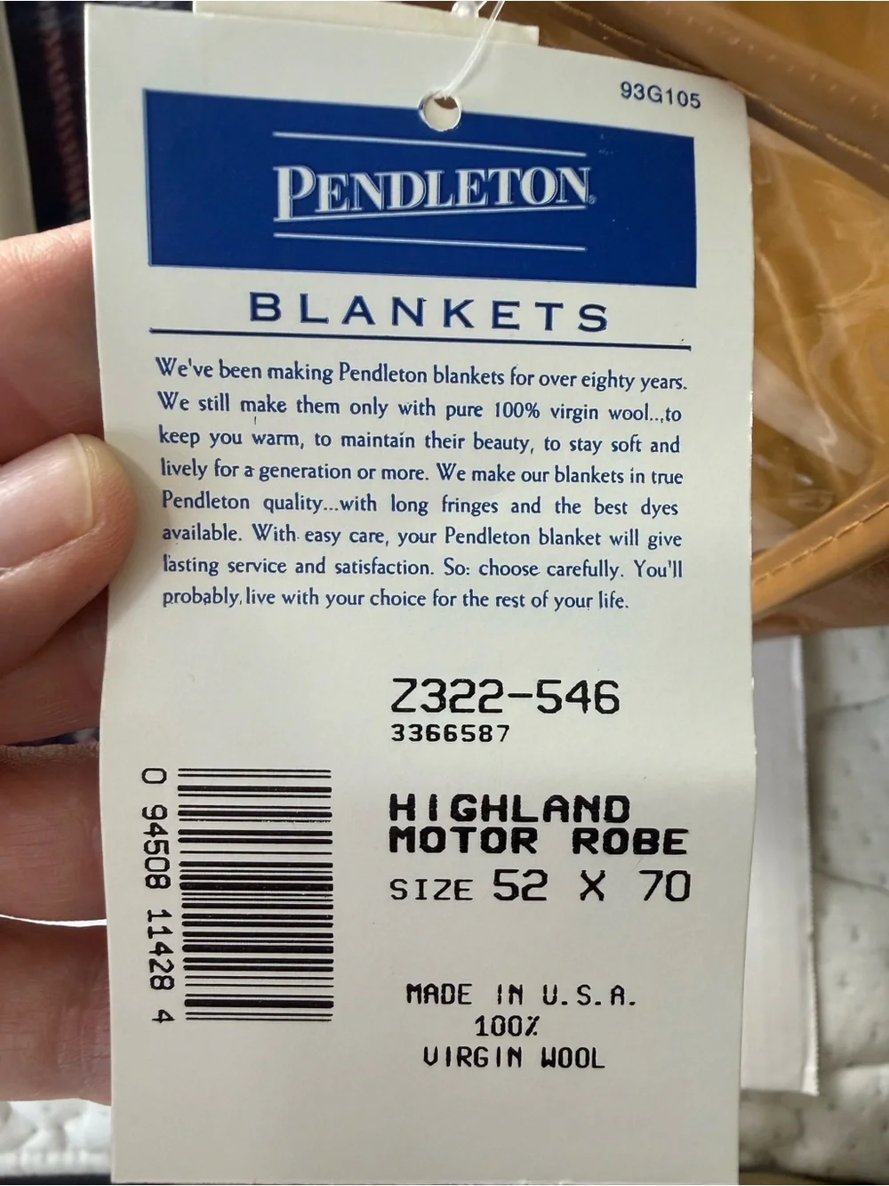 Pendleton Blue Label Red Green Navy Wool Plaid stadium blanket robe in a bag
